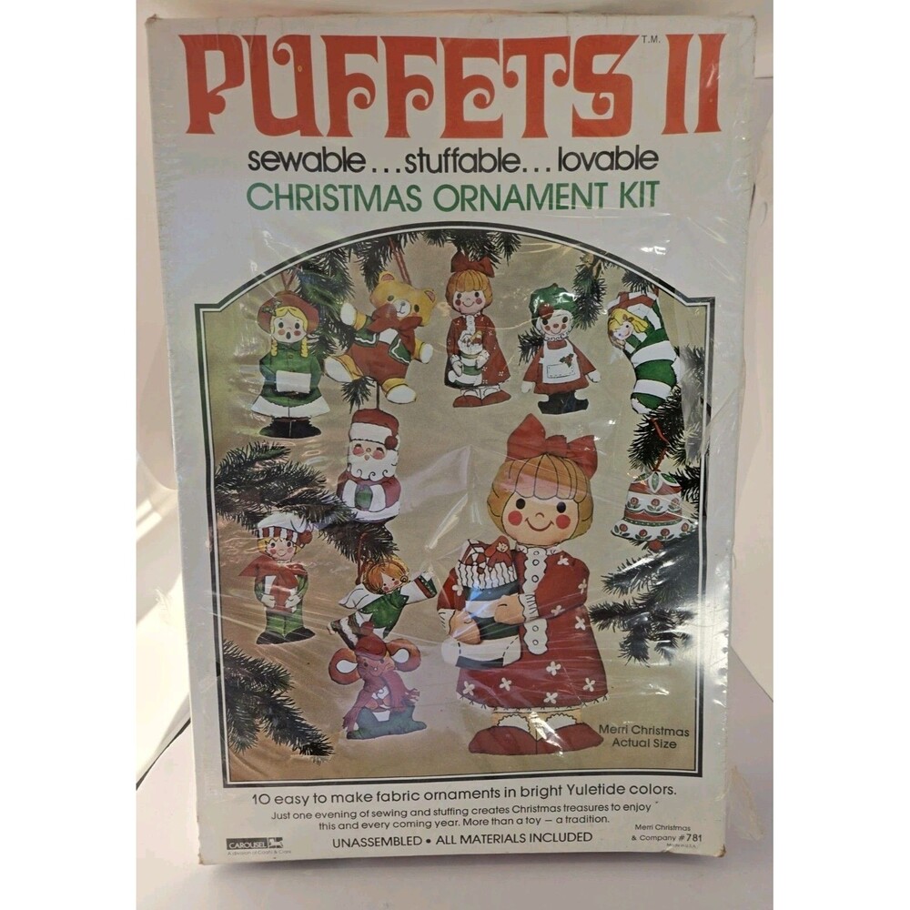 Vintage Puffets II Christmas Ornament Kit Crafts Sewable Fabric #781 Sealed NOS